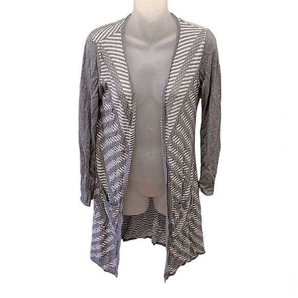 Belldini Duster Sweater Long Length Gray Stripe Light Medium M - Picture 1 of 6